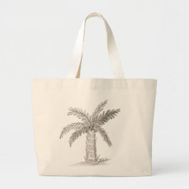 Met de hand geschetste flespalmboom met bladeren grote tote bag