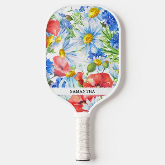 Met de hand geschilde blauwe maissoorten en papave pickleball paddle (Voorkant)