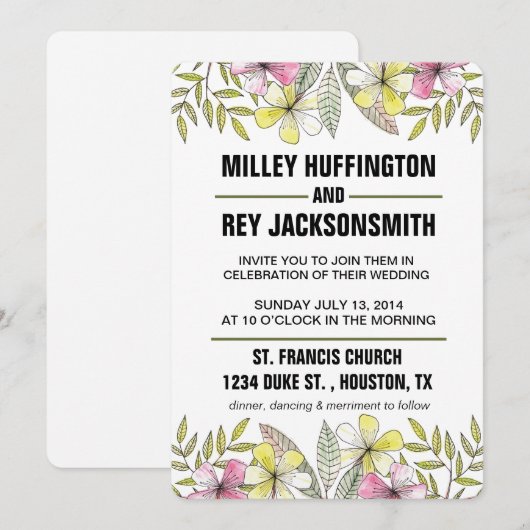 met de hand geschilde bloemen kaart (Voorkant / Achterkant)