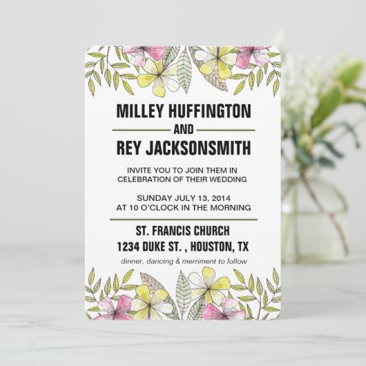 met de hand geschilde bloemen kaart (Staand voorkant)