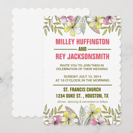 met de hand geschilde bloemen kaart (Voorkant / Achterkant)