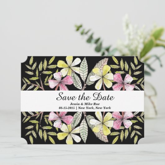 met de hand geschilde bloemen save the date (Staand voorkant)