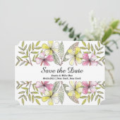 met de hand geschilde bloemen save the date (Staand voorkant)