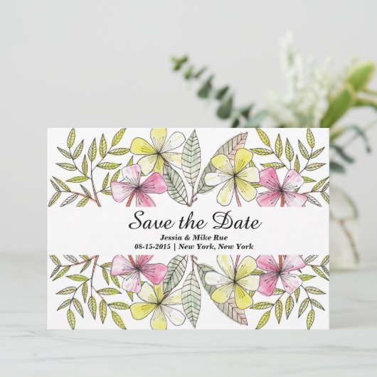 met de hand geschilde bloemen save the date (Staand voorkant)