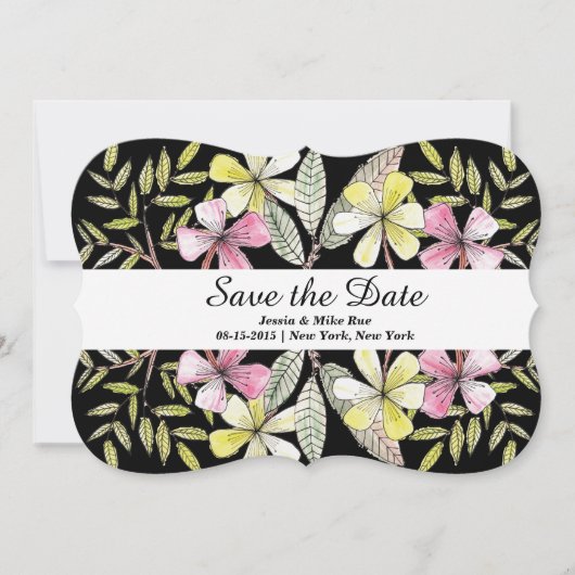 met de hand geschilde bloemen save the date (Voorkant)