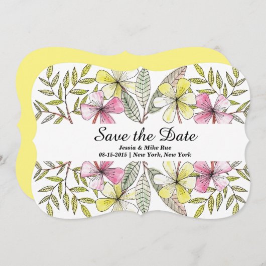 met de hand geschilde bloemen save the date (Voorkant / Achterkant)