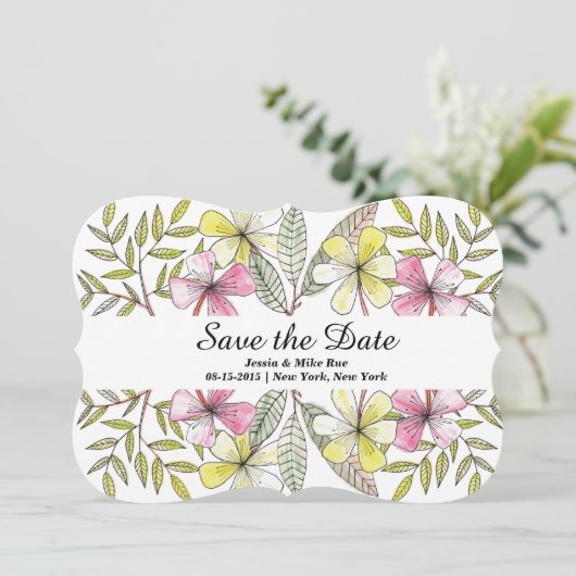met de hand geschilde bloemen save the date (Staand voorkant)