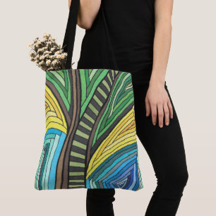 Met de hand geschilderd abstract boom- en geometri tote bag