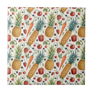 Met de hand geschilderd aquarel fruit & groenten p tegeltje
