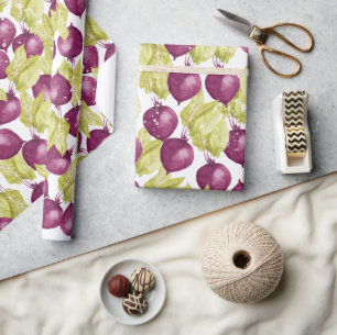 Met de hand geschilderd bietenpatroon in waterverf cadeaupapier