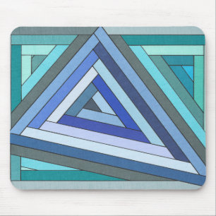 Met de hand geschilderd blauw geometrisch driehoek muismat