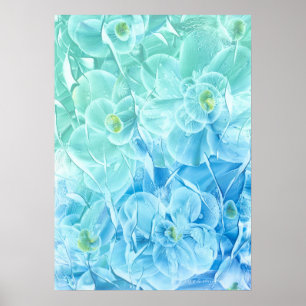Met de hand geschilderd blauw groen bloemontwerp poster