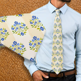 Met de hand geschilderd bloemmotief in het blauw A Stropdas