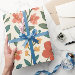 Met de Hand Geschilderd Bloemmotief – Kleurrijk Bo Cadeaupapier