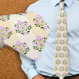 Met de hand geschilderd bloemmotief Lavendel Astor Stropdas