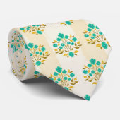 Met de hand geschilderd bloemmotief Turquoise Asto Stropdas (Opgerold)