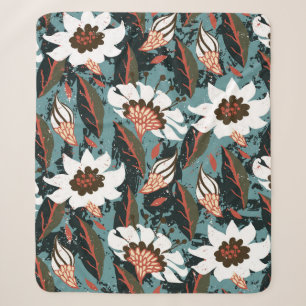  met de hand geschilderd bloempatroon met bloem sherpa deken