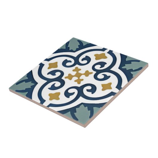 met de hand geschilderd, harmonisch floreel patron tegeltje (Zijkant)