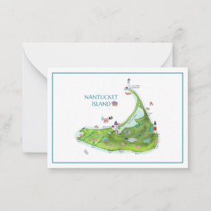 Met de hand geschilderd Nantucket Island plat vlak Notitiekaartje