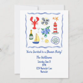 Met de hand geschilderd Nantucket thema dinerfeest Kaart