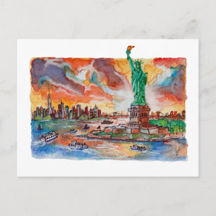 Met de hand geschilderd New York Liberty-beeld wat Briefkaart