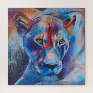 Met de hand geschilderd portret van een wilde kat legpuzzel