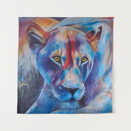 Met de hand geschilderd portret van wilde kat wandkleed (Voorkant)