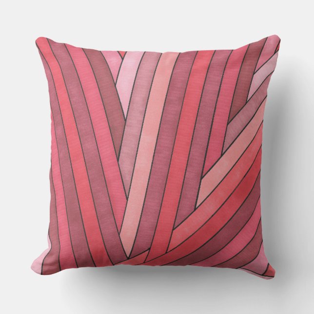 Met de hand geschilderd rood geometrisch streepdes kussen (Voorkant)