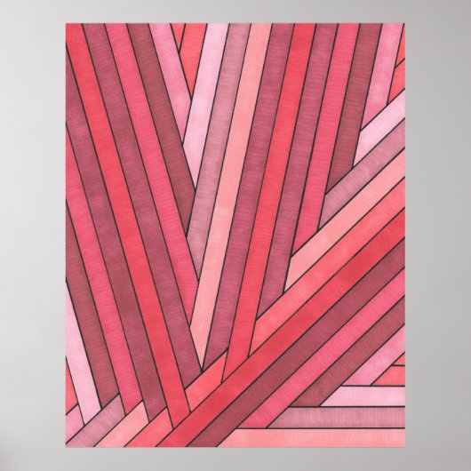 Met de hand geschilderd rood geometrisch streepdes poster (Voorkant)