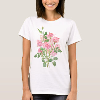 met de hand geschilderd roze rozenboeket t-shirt