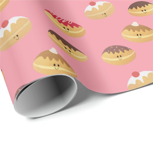 Met de hand geschilderd, schattige Hannukah-donuut Cadeaupapier (Rol Hoek)