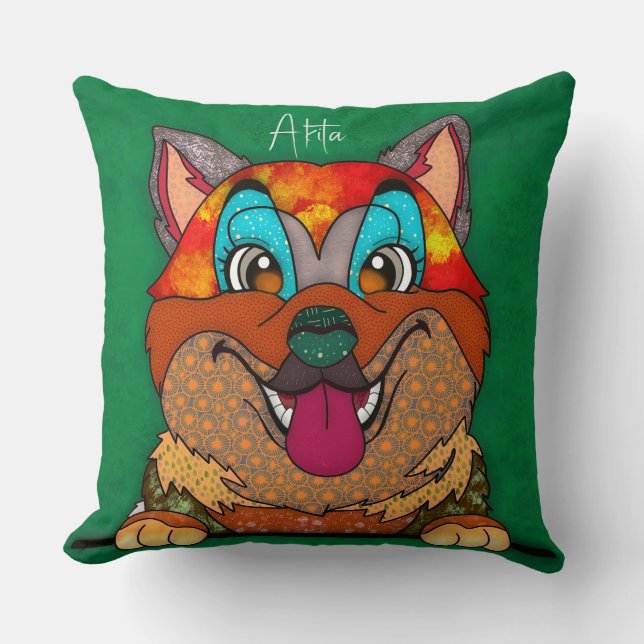 Met de hand geschilderd Sierkussen Akita (Voorkant)