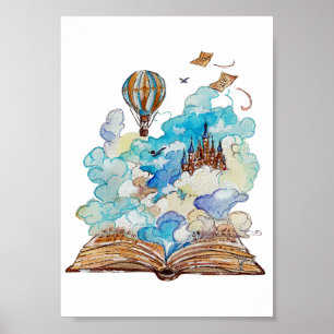 Met de hand geschilderd sprookjesboek Vliegend Kas Poster