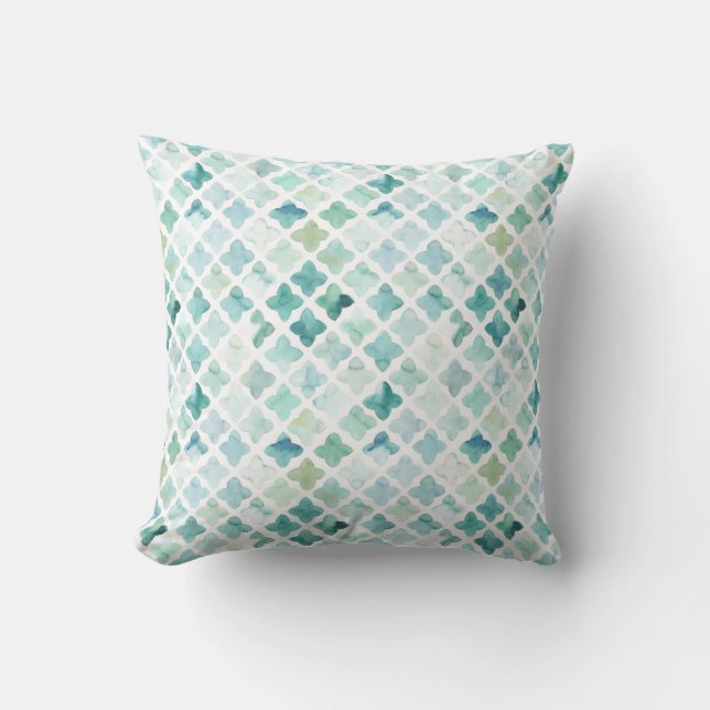 Met de hand geschilderd turquoise patroon kussen (Voorkant)