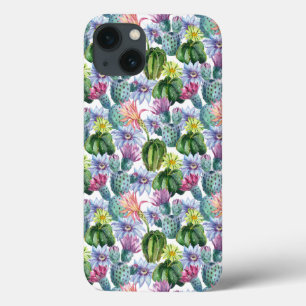 Met de hand geschilderd waterverf cactuspatroon iPhone 13 hoesje
