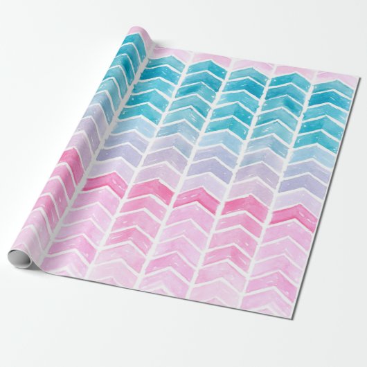 Met de hand geschilderd waterverf, geometrisch bla cadeaupapier (Uitgerold)