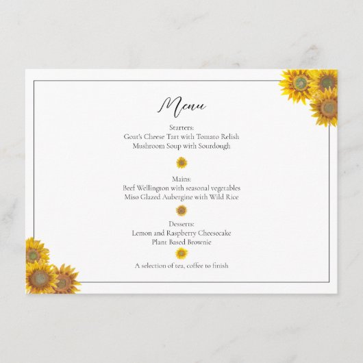 Met de hand geschilderd zonnebloemmenu menu (Voorkant)