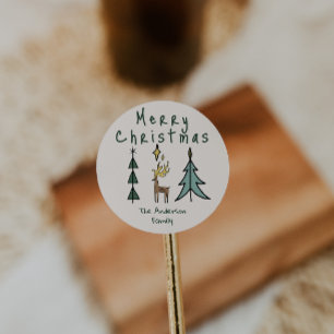 Met de hand geschilderde abstracte kerstboom rendi ronde sticker