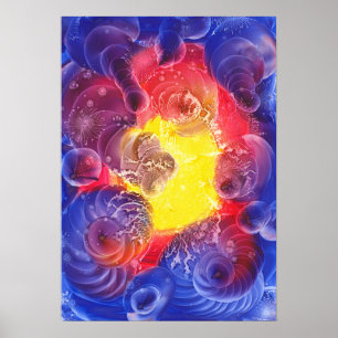Met de hand geschilderde abstracte kosmische licht poster