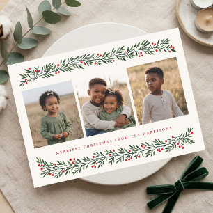 Met de hand geschilderde bes botanische Kerst foto Feestdagenkaart
