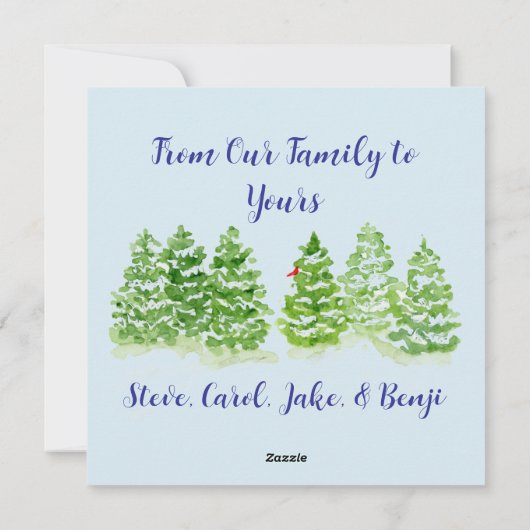 Met de hand geschilderde besneeuwde winterbomen HA Feestdagenkaart (Achterkant)