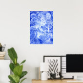 Met de hand geschilderde blauw-witte bloem abstrac poster (Thuiskantoor)