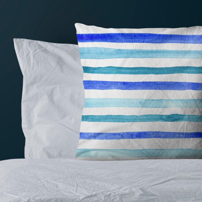 Met de hand geschilderde blauwe aquarel gestreept kussen (Creator heeft geüpload)