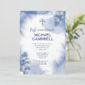 Met de hand geschilderde blauwe eucalyptus uitnodi kaart (Staand voorkant)