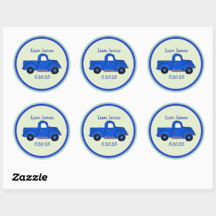 Met de hand geschilderde blauwe vrachtwagenkunst, ronde sticker