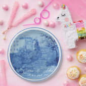 Met de hand geschilderde blauwe wilgenhouten gembe papieren bordje (Feest)