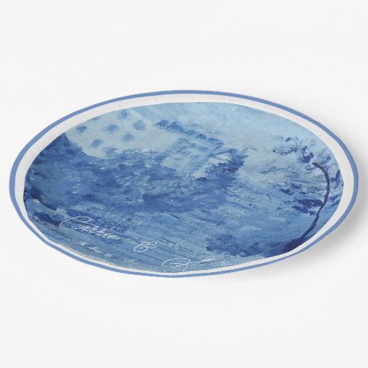 Met de hand geschilderde blauwe wilgenhouten gembe papieren bordje (Gekanteld)