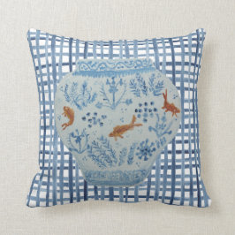 Met de hand geschilderde blauwwitte gemberpot thro kussen