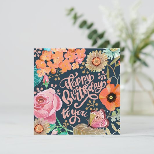 Met de hand geschilderde bloem verjaardagskaart (Staand voorkant)