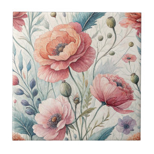 Met de hand geschilderde bloemen - Sage & Coral bl Tegeltje